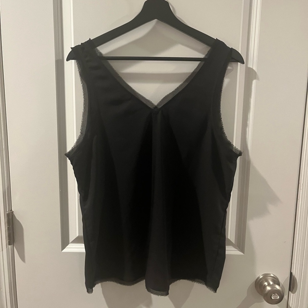 Halogen Sleek Black V-neck Tank Top/Shell With Raw Edge - Picture 6 of 6